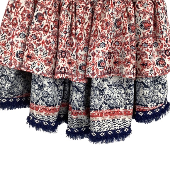 Misa Los Angeles Smocked Waist Ruffle Tiered Skirt Size XS Xsmall Fringe Trim - Picture 4 of 7